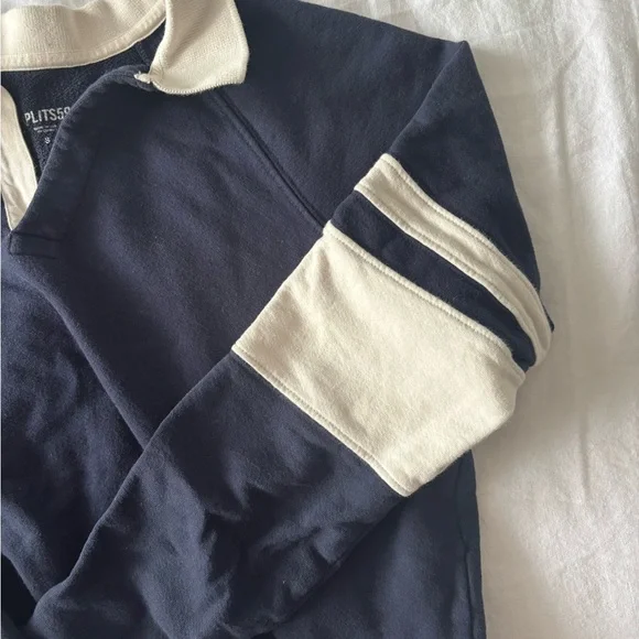 Splits59 Tiger French Terry Rugby Crop Sweatshirt in Blue and White - Picture 4 of 5